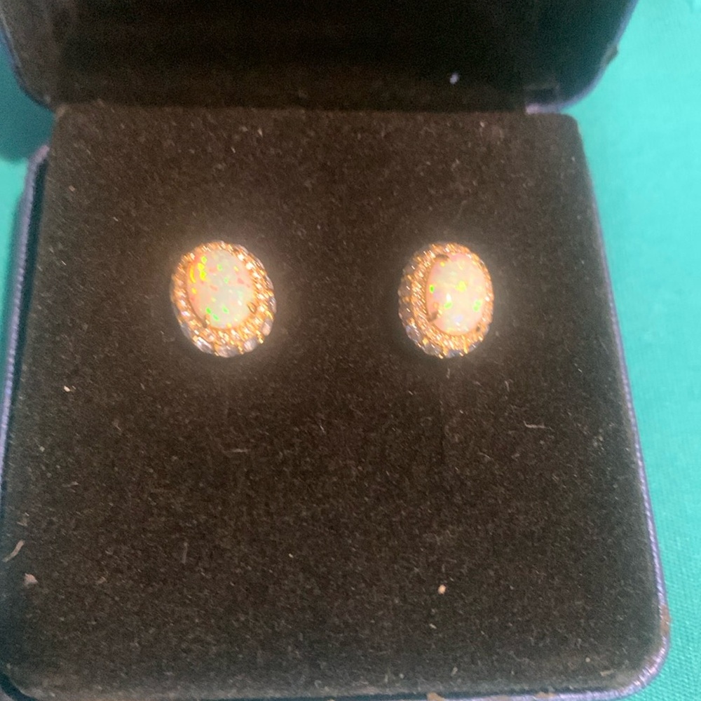 Opal oval simulated opal earrings